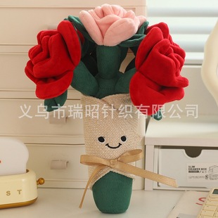Tanabata Valentine's Day Internet Red Rose Plush Doll Gift for Girls Romantic Rose Holding Flower Bouquet Doll