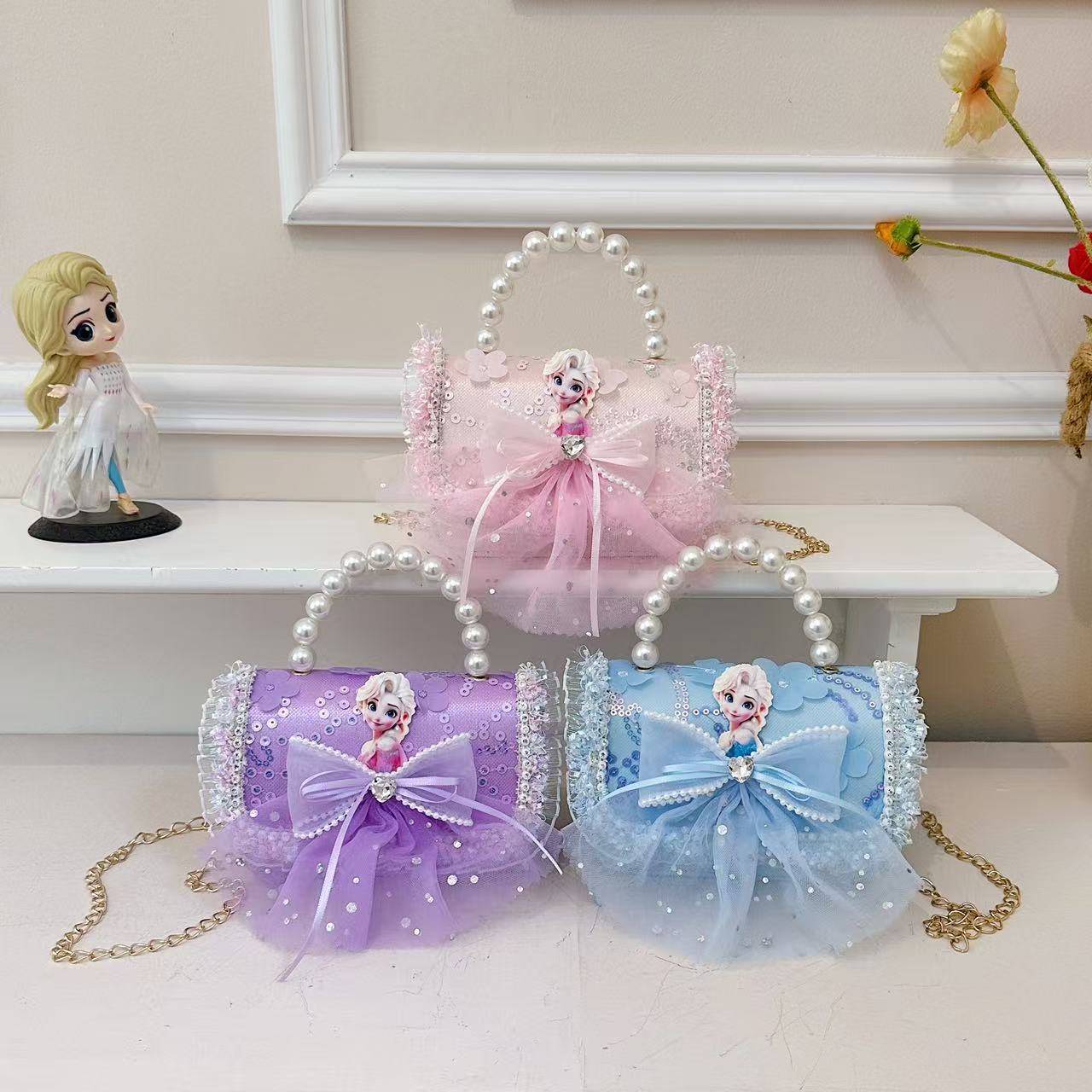 Nuevo bolso para niños niña pequeña bolso de cadena de perlas bolso de mano princesa de moda monedero de hombro