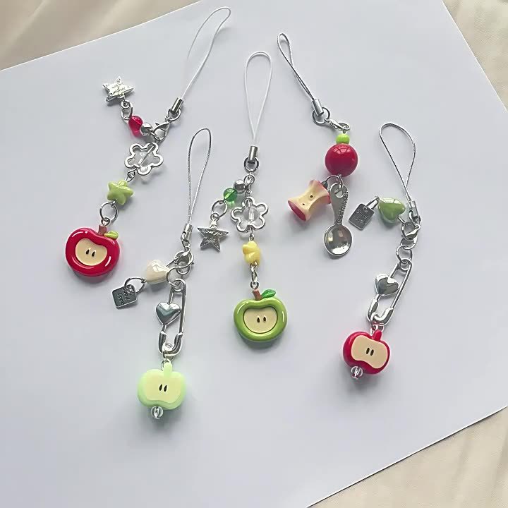 (Safe and Joyful) Red Apple Mobile Phone Pendant, Headphone Case, Camera Pendant, Personalized Bag Pendant, Keychain