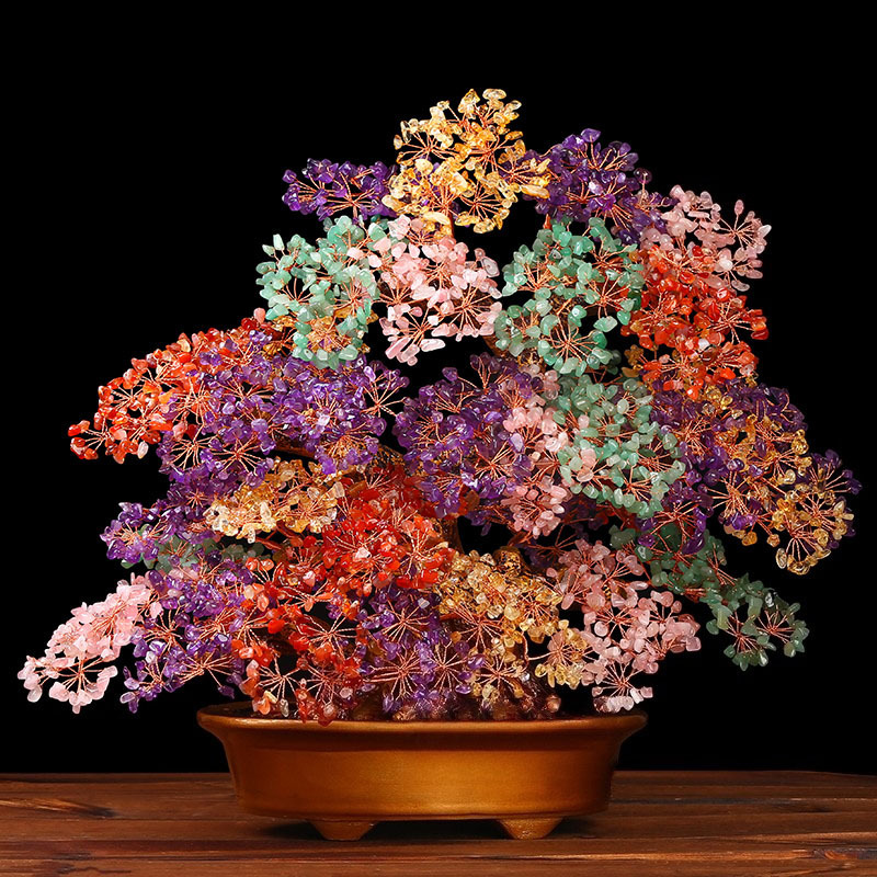 Natural Colorful Crystal Lucky Tree Money Tree Entrance Feng Shui Wine Cabinet Shop Lucky Tree Opening Gift Ornaments