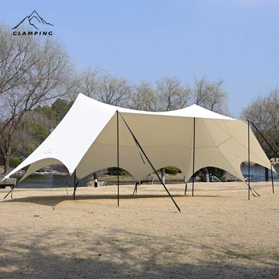 RX outdoor oversized A tower living room double peak dome canopy tent camp black glue sun protection canopy awning (Avtomobil yan çətirləri) - 9528-white-thickened-300d-extinction-cloth-shuangfeng-living-room-canopy-1