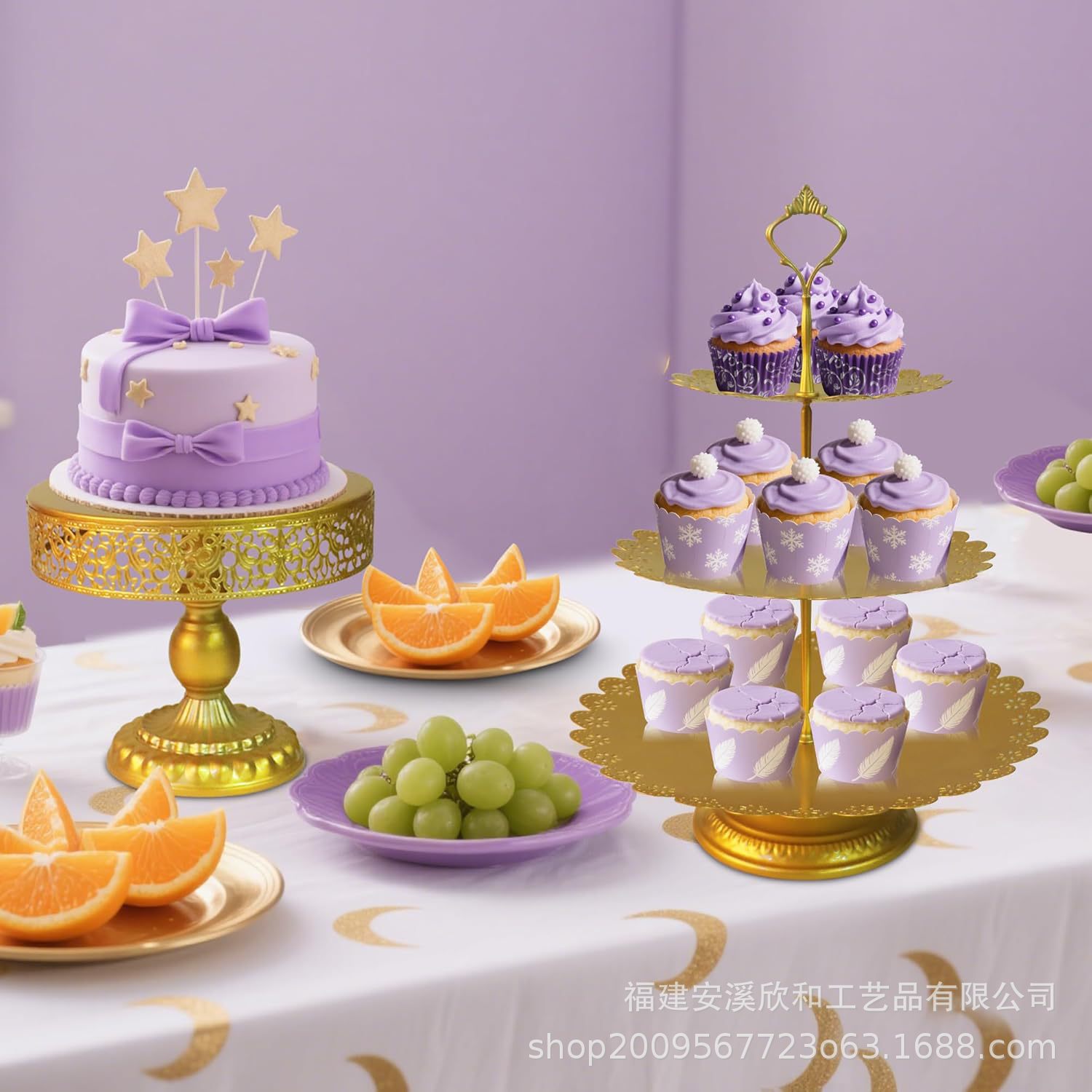 Mayorista hierro forjado estante de pastel de tres piezas set de postres postres altos pies dorados props de boda fiesta postres tabla de exhibición estante