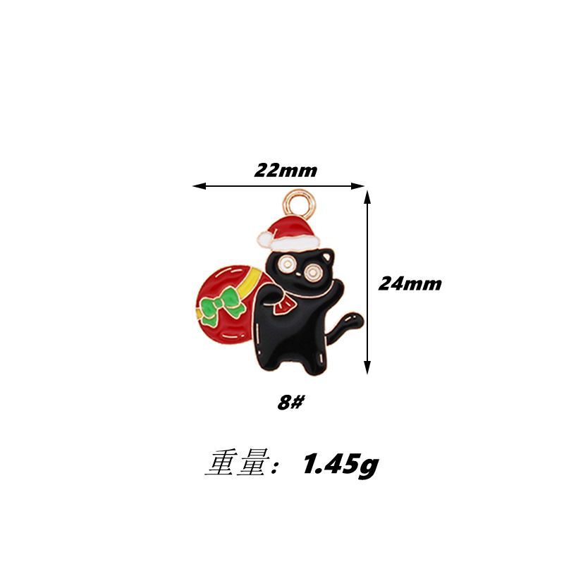 跨境卡通圣诞黑猫DIY饰品配件雪人拐杖苹果礼盒吊坠耳环钥匙扣配|undefined