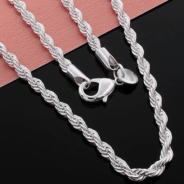 Cross-border TEMU Amazon Twist Rope Necklace Fashion Women Men's 925 Plated Silver Twist Chain High-end Sense Hip Hop Explosions