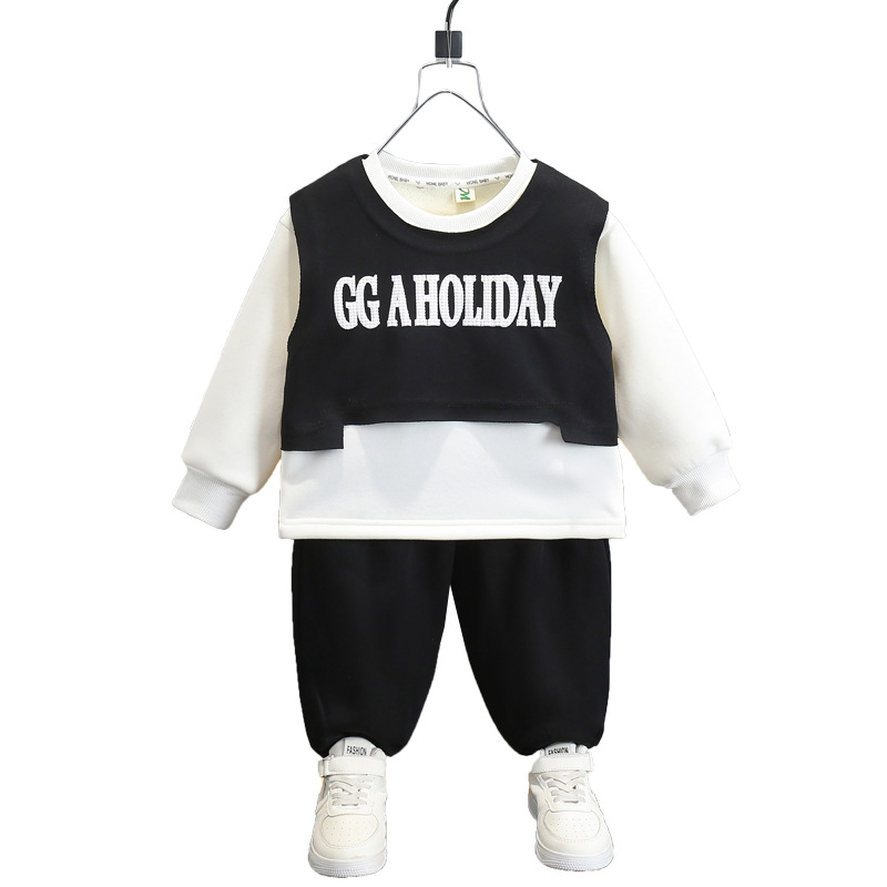 6468 niños más traje de terciopelo 2025 otoño e invierno nuevo estilo deportes para niños tres niños guapos invierno engrosados y calientes