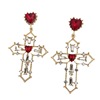 Baroque Crystal Love Cross Earrings Retro Palace Girl Red Heart Hollow Ear Clamp Earrings