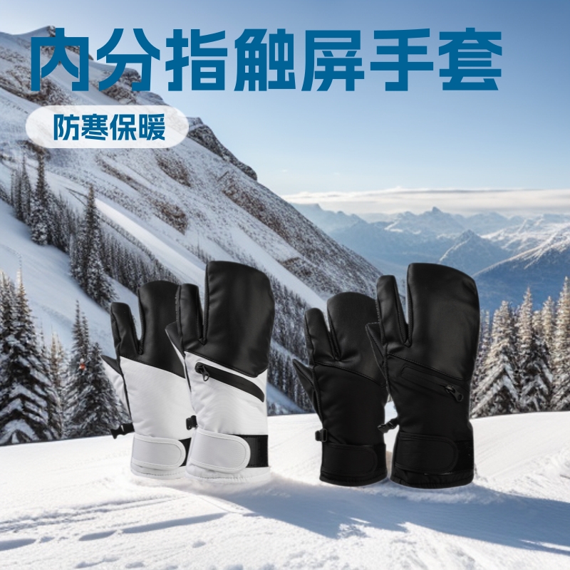ZAIJUN冬季滑雪手套男女防寒触屏加绒防风儿童手套防水内分指闷子