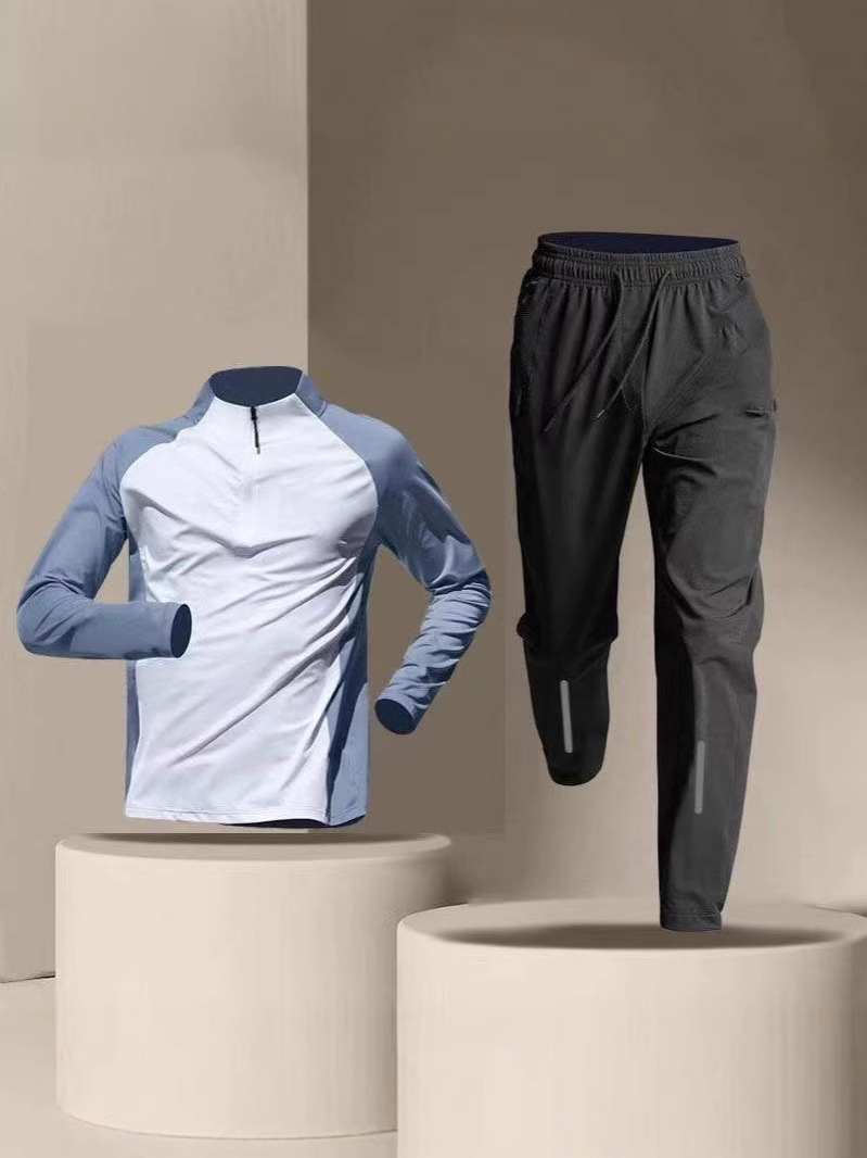 Traje de entrenamiento transfronterizo con media cremallera, ropa de secado de velocidad de manga larga, deportes de ciclismo, deportes de pista y campo, trajes de pareja, ropa de fitness para correr