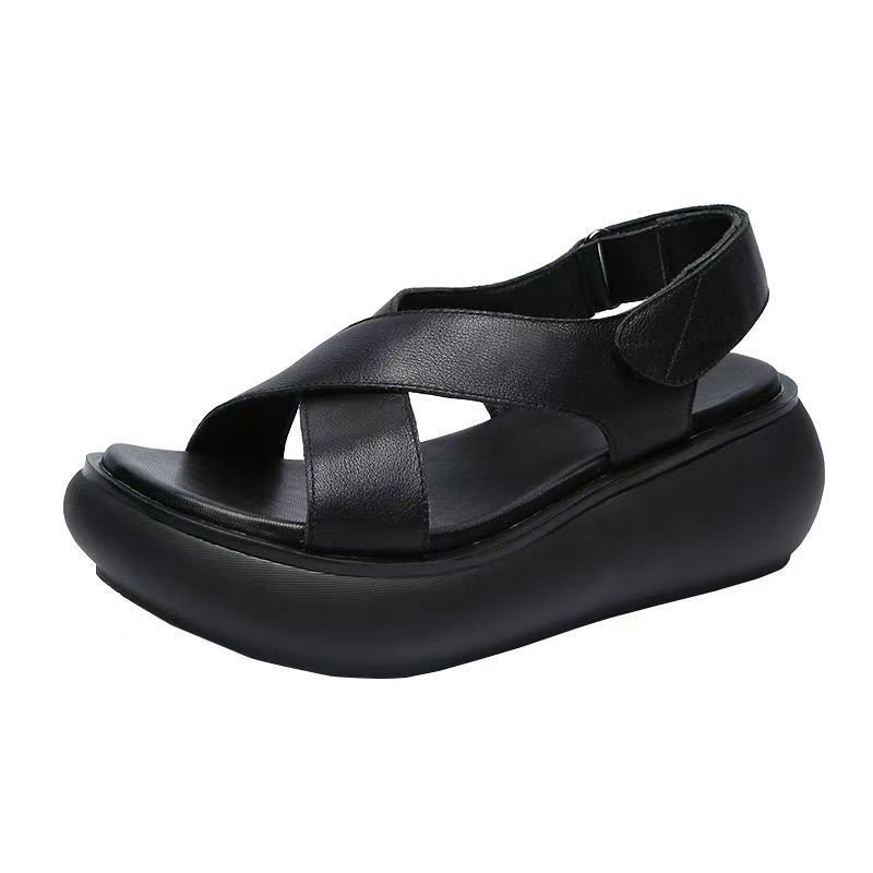 Summer leather ethnic sandals platform