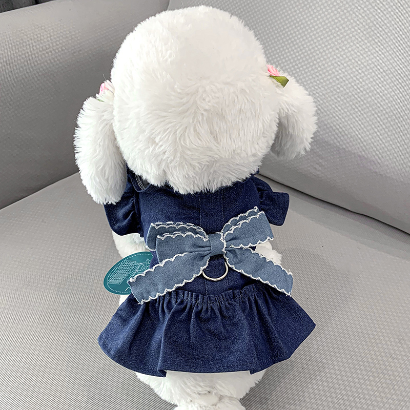 (2개) 개 옷 고양이 애완 동물 봄과 가을 얇은 강아지 견인 슈나우저 강아지 여름 공주 원피스 여름 치마