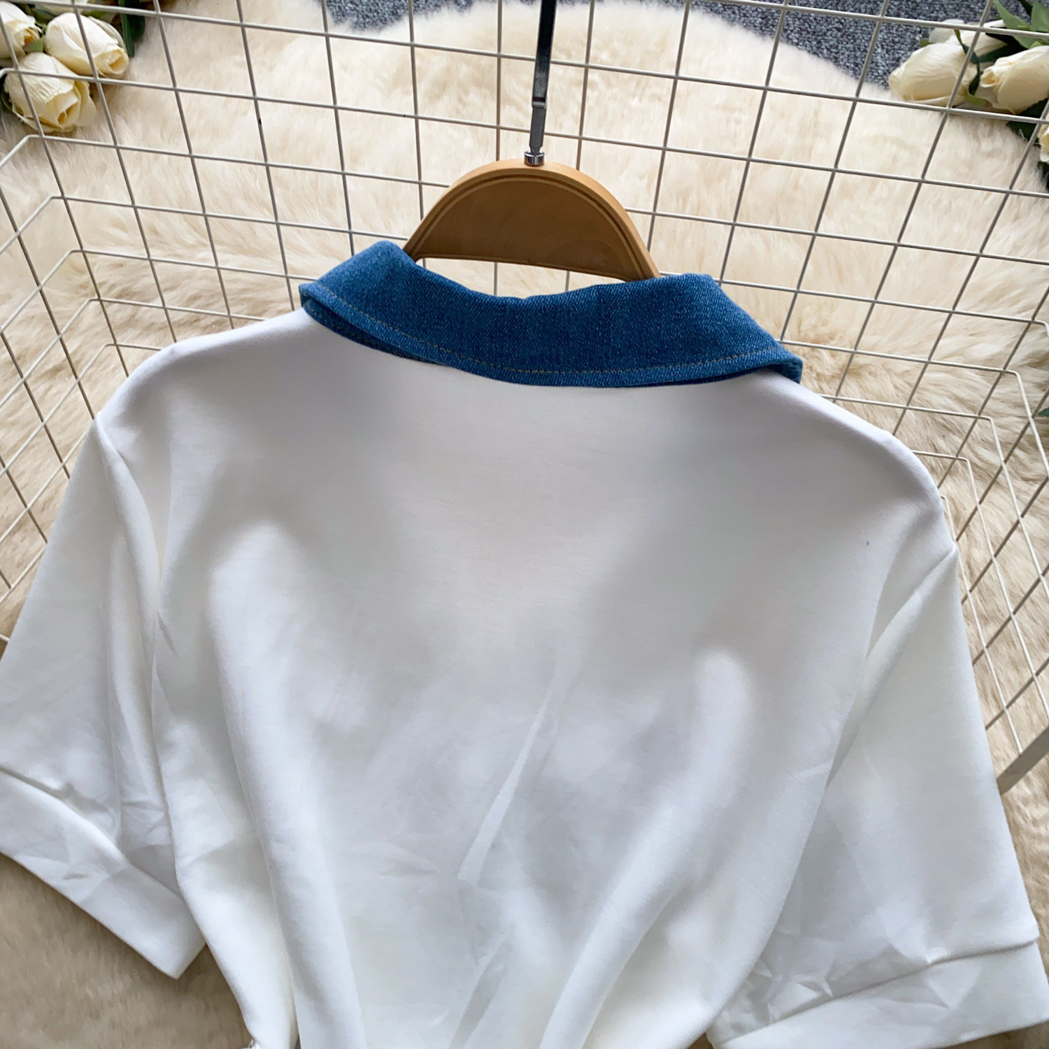 Women's Clothing Women's Style Loose Breathable Shirt Peter Pan Collar Lace Patchwork Design Short Sleeved Waist Cinching Top For Commuting_ecoleips.com