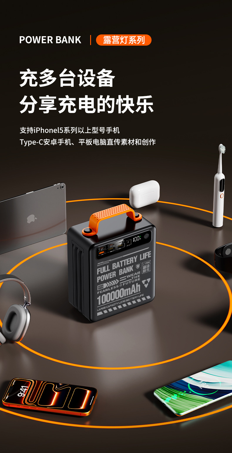 22.5W Super-Schnellladegerät, Powerbank mit großer Kapazität 100000mAh, integriertes Kabel, 3C-zertifiziert, mobiles Ladegerät für den internationalen Einsatz
