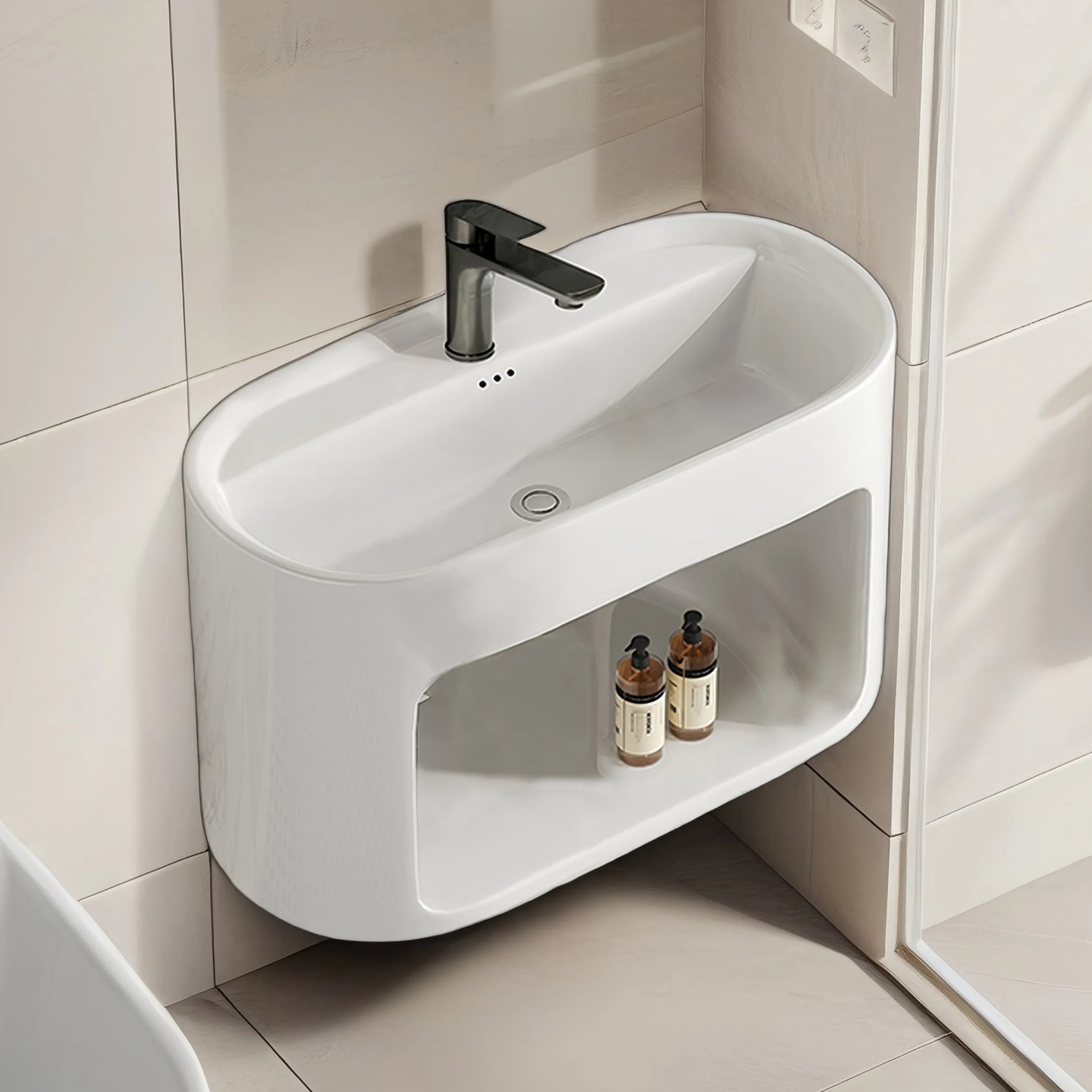 Cream-Style Wall-Mounted Oval Ceramic Washbasin Bathroom Washbasin Washbasin Sink Basin Deepening