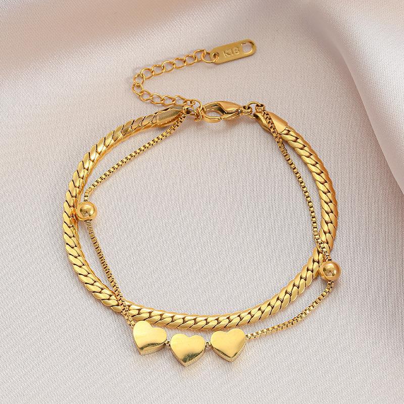 8g Weight 0.03µm-0.05µm Gold Plating Thickness PVD Coated Real Gold Plated 18K Gold Heart Shape 304 Stainless Steel Fashion Waterproof Non Tarnish 304 Stainless Steel Bracelets