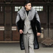 【欧版】秋冬男士银狐毛领裘皮大衣长款加厚保暖风衣时尚气质外套