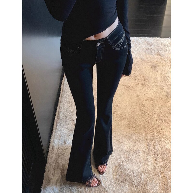 Long-legged supermodel hot girl low-waist slim-fit bootcut jeans for women, spring 2026 new black tight-fitting micro-flare jeans Long-legged supermodel hot girl low-waist slim-fit bootcut jeans for women, spring 2026 new black tight-fitting micro-flare jeans