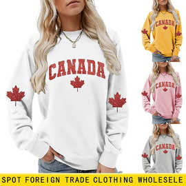 亚马逊ebay独立站休闲时髦女士Canada枫叶亮片秋冬新款长袖衫卫衣