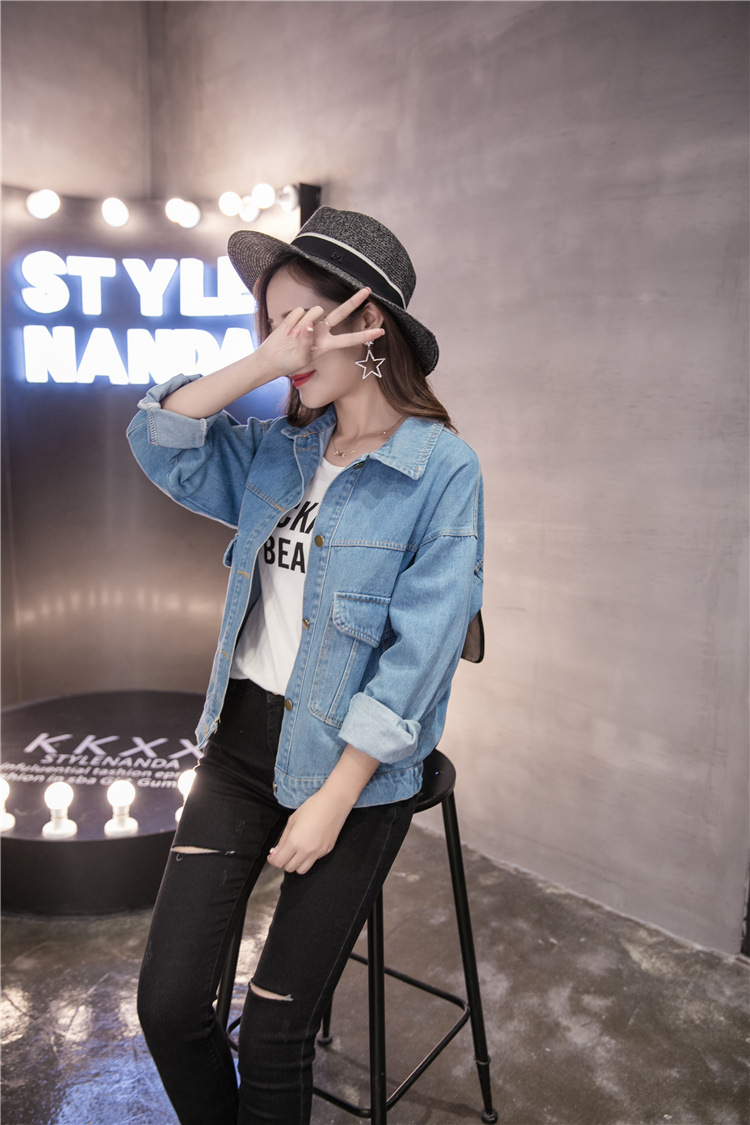 595g Weight Denim Jacket Outerwear Type Long Sleeve Sleeve Length Single Breasted Placket Type Denim Fabric Type Regular Top Length Coat Tops Type Casual, Daily Occasion Turndown, Hooded Neckline Loose Fit Type Color Block Pattern Spring, Autumn Season Women's Gender Printing Design Streetwear Style Women's Streetwear Color Block Printing Single Breasted Coat Denim Jacket 22