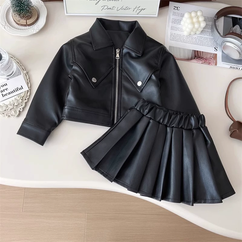 Set, children's jacket, pleated skirt, autumn, internet celebrity, Korean style