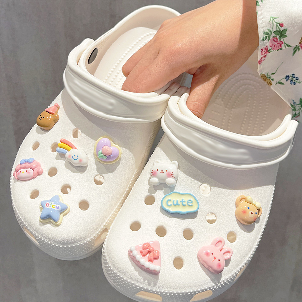 cross配饰卡通可爱diy爱心小熊鞋花少女心透明鞋花洞洞鞋鞋花配饰