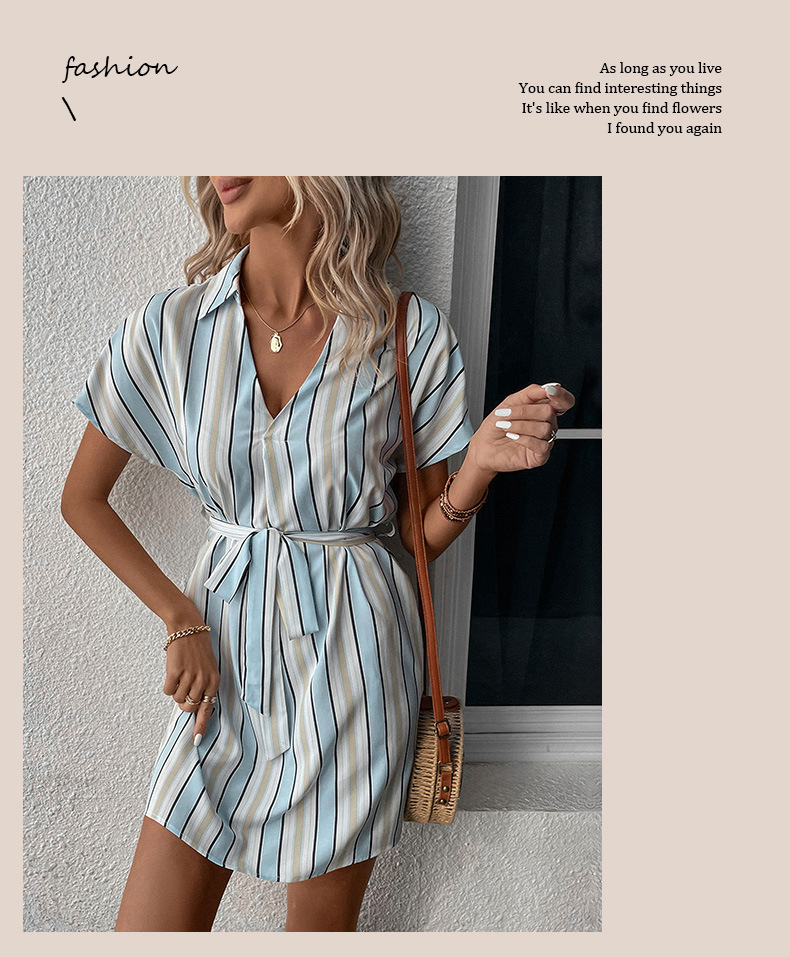Camicia da donna, gonna a maniche corte, polo, a righe, abito da pendolare_voghion.com