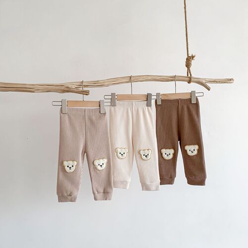 ins new Korean style new waffle bear pants for baby and children in autumn, cute and fashionable going out harem pants
