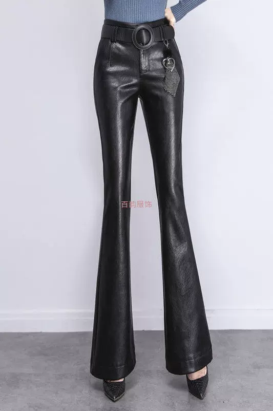加绒加厚女士皮裤2025秋冬新款百搭喇叭裤高腰显瘦外穿微喇裤ins