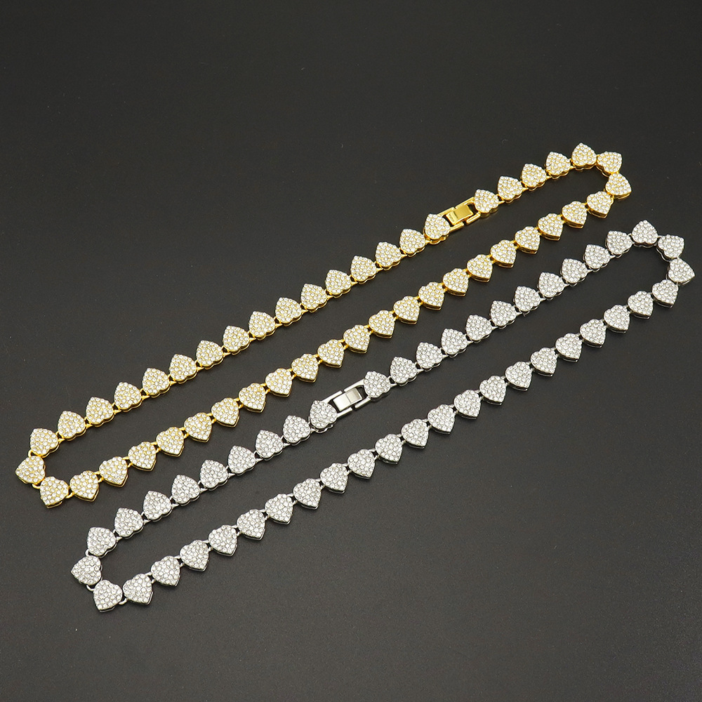 28g Weight Rhinestones Inlay Material Bracelets, Necklace Classification Party, Street Occasion Alloy Material Heart Shape Pattern Unisex Gender Hip-Hop Style Hip-Hop Heart Shape Alloy Rhinestones Unisex Bracelets Necklace 7