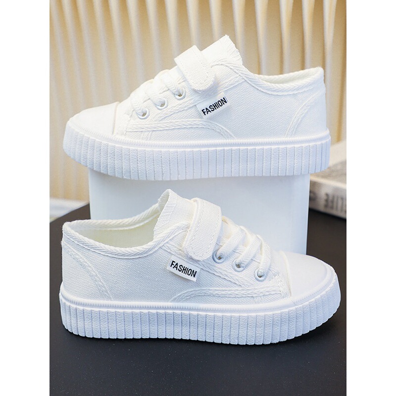 School-Designated Children's Breathable Performance White Sneakers, New Spring and Autumn Canvas Shoes, Korean-Style Versatile Sports Sneakers for Students