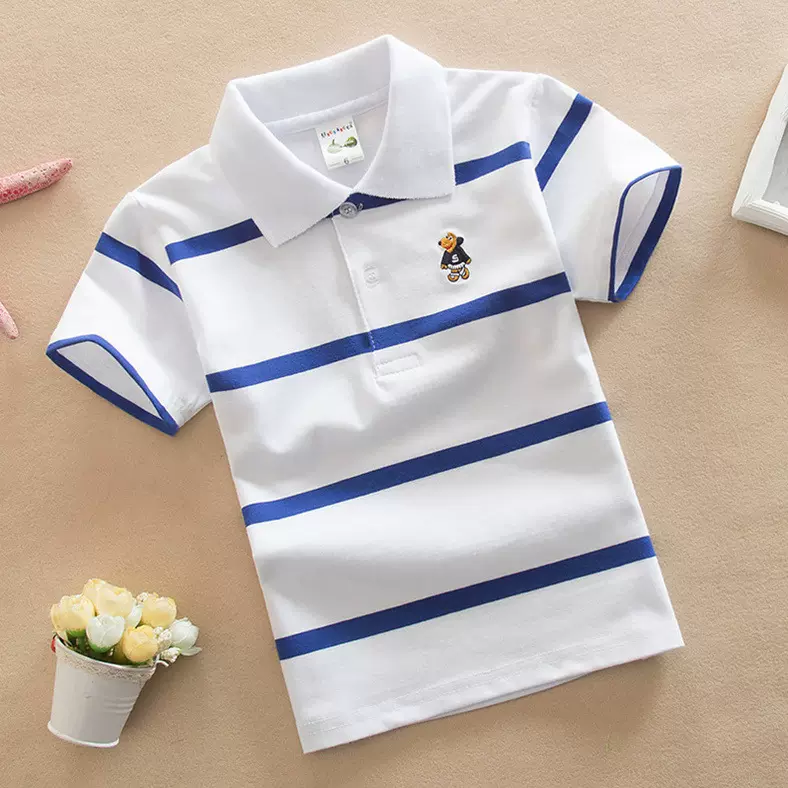 tshirt kids童t桖夏装新款儿童全棉条纹短袖polo衫翻领小中大童装