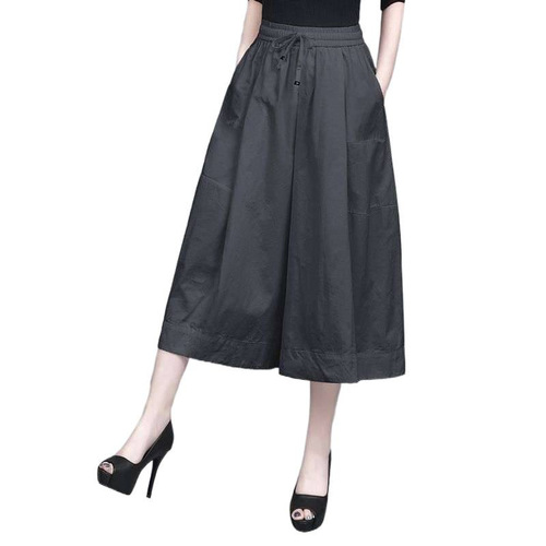 Design-Driven, Niche-Style Women's Loose Wide-Leg Pants with Elastic Waist: Summer Cropped Pants, Elegant Culottes, Casual Trousers