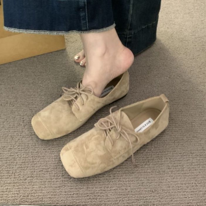 Schwarze Wildleder Mary Jane Schnürschuhe Mit Eckiger Kappe_voghion.com