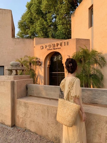 Wicker French Retro Large Capacity Large Grass Bag Solid Color Vacation Beach Bag Natural Wheat Straw Wicker Single Shoulder Bag