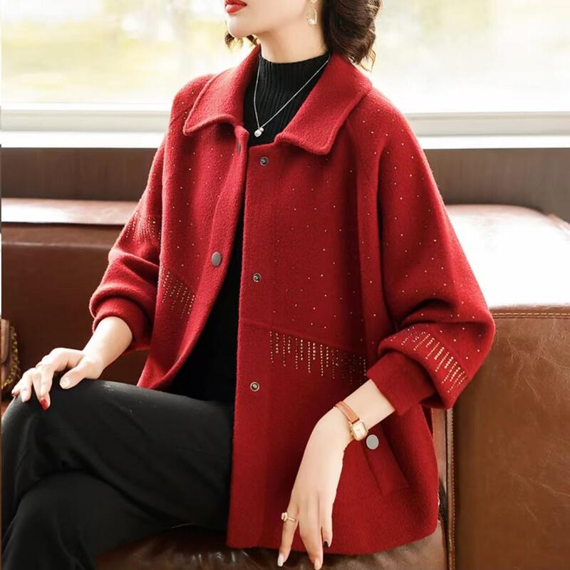 中年妈妈秋装洋气短款外套2025新款中老年女春秋时尚针织毛呢上衣|undefined