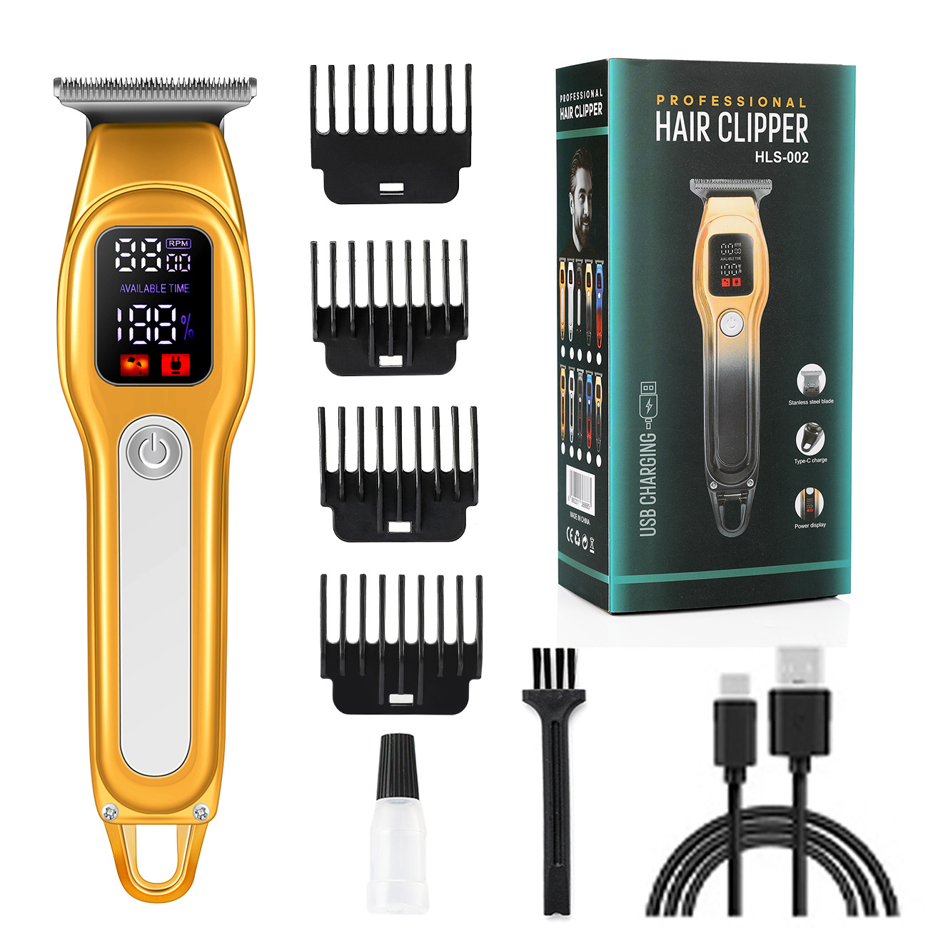 Nuevos productos transfronterizos de visualización digital cortador de pelo casero especial auto-raspado, artefacto calvo, tijeras de empuje eléctricas, empujador