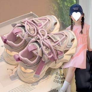 Girls' Closed-Toe Sandals Summer 2025 New Children's Sports Beach Shoes for Older Girls with Hollow Frame Mesh Shoes