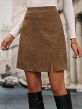E 74404 Suede High Waist Zipper A-Line Skirt ��Ƥ�ް���ȹ