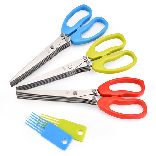Factory five-layer scissors, stainless steel green onion scissors, multi-layer herb scissors, herb scissors, office paper shredding scissors