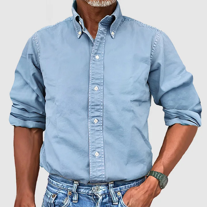 Four Seasons Men's Business Daily Wear: Versatile Collar-Neck Buttoned Plain-Color Shirt For Men_viptrois.com