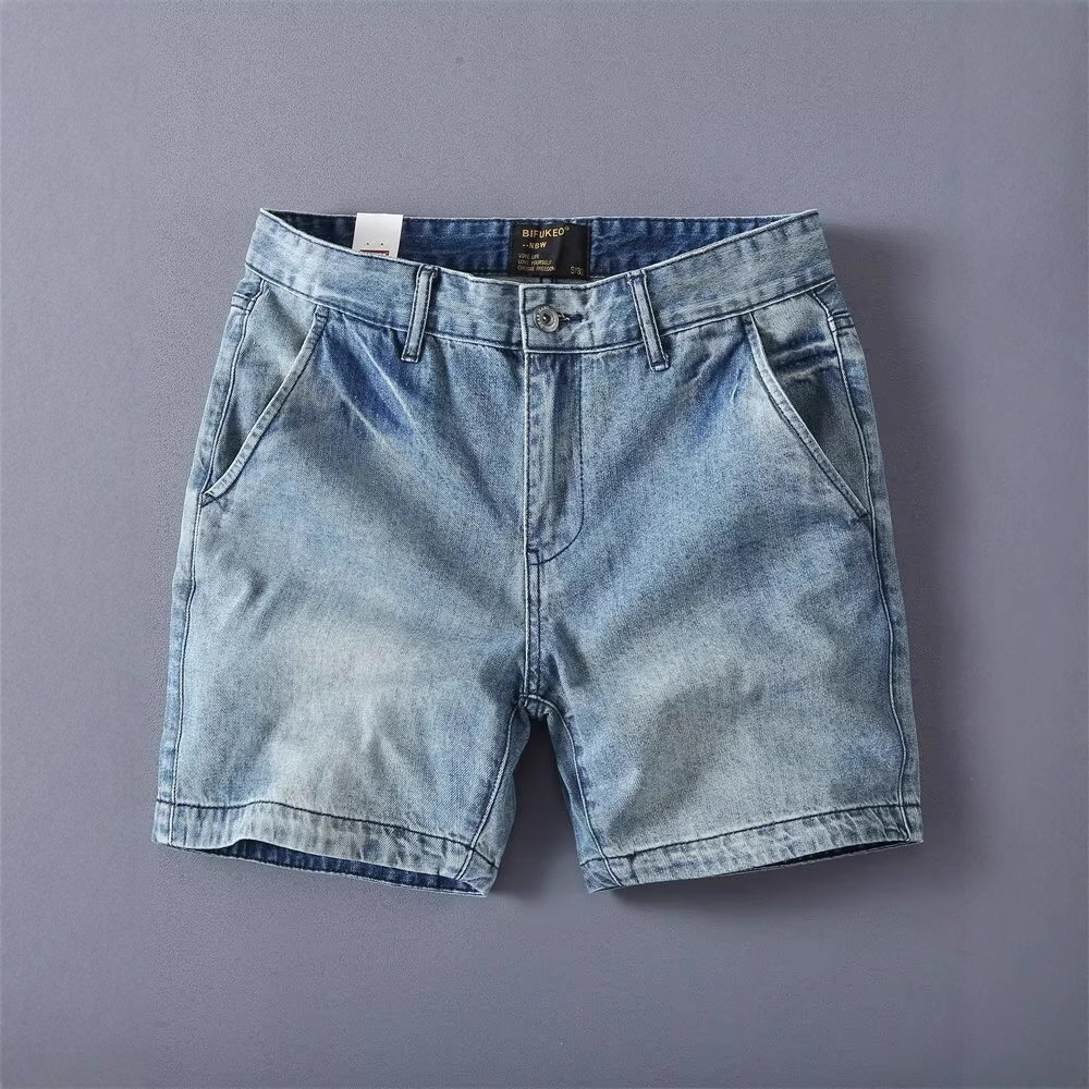 Trendy Men's Denim Shorts Washed Straight Casual Jeans American Retro Loose Casual Versatile Three-Point Shorts