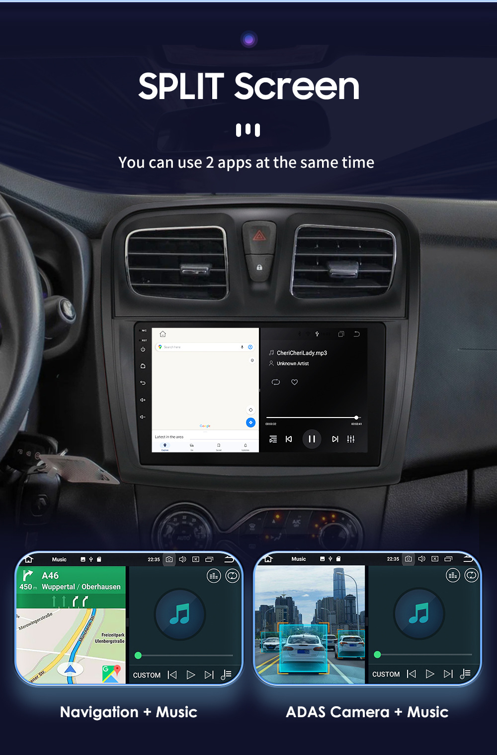 Suitable for 12-19 Renault Logan/Dacia Central Control Large Screen Android Large Screen Reversing Image Navigation Gps