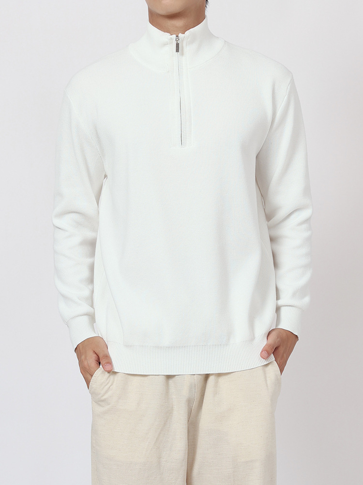 Otoño y invierno para hombres cuello alto con camiseta de lana ligera de lujo de alto nivel de sensación de ocio cálido de manga larga suéter de medio cremallera