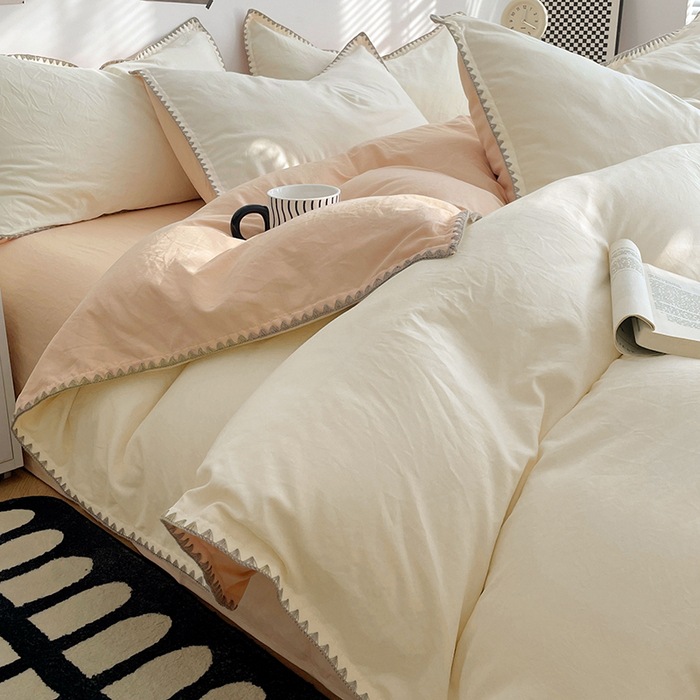 Otoño y invierno de algodón lavado con agua cuatro piezas de sábanas de cama, sábanas de cama, lujo ligero, 2025 nuevo dormitorio estudiantil de tres piezas
