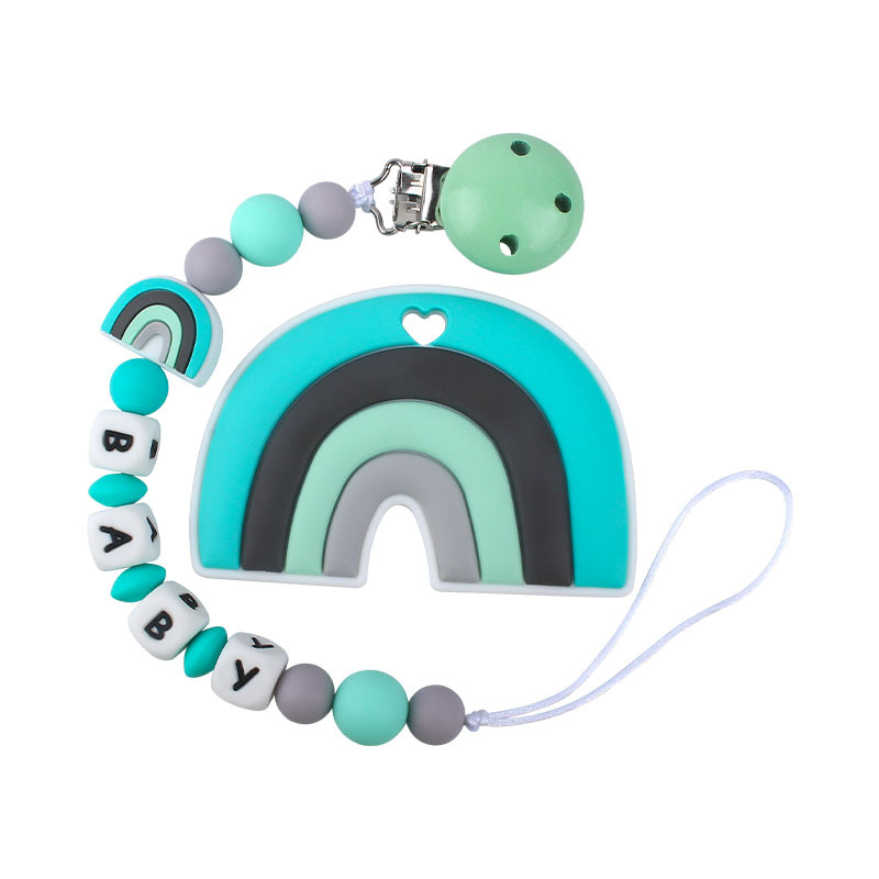 Bebé de dibujos animados colorido rojo de silicona teether stick teether nuevo nombre del bebé chupete cadena traje teether