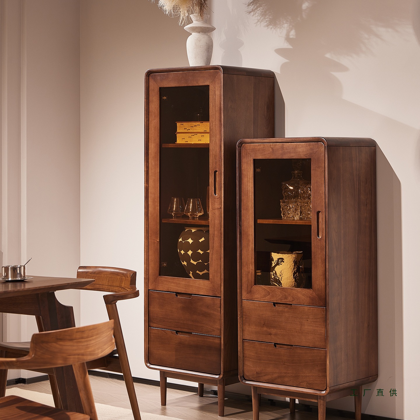 黑胡桃全实木沙发边柜立柜现代简约客厅餐边柜酒柜书柜展示储物柜