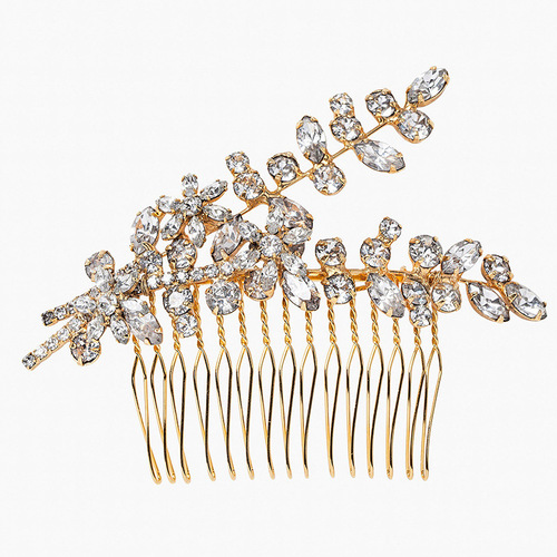 Cross-border new lightweight luxury leaf crystal hair comb wedding accessories fashionable temperament bride hair decoration