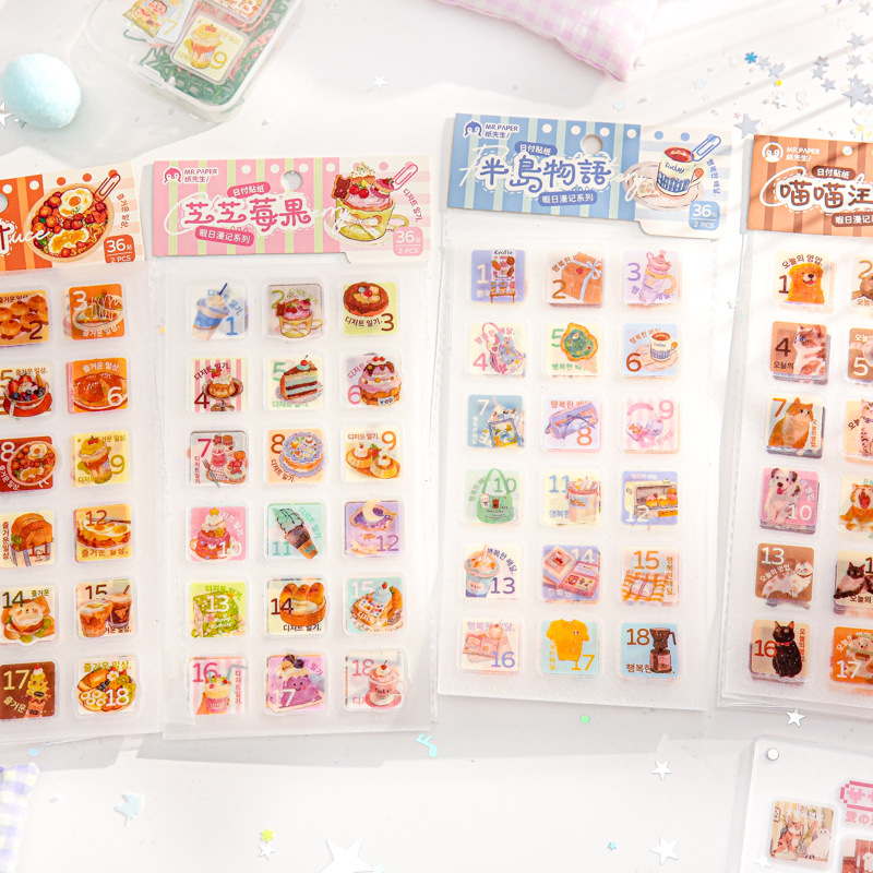 Papel Sr. pegatinas de hoja plana día libre dibujos animados lindo material de cuentas de mano de película de corte de forma especial pegatinas de etiqueta de fecha