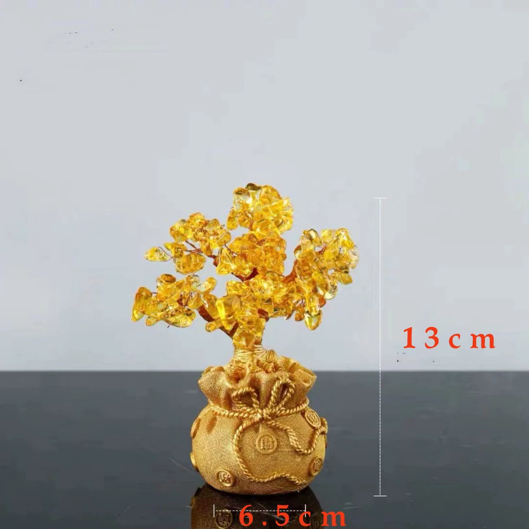 Crystal Money Tree Ornament, Citrine-Style Fortune Tree, Resin Base, 17 × 9 × 9 cm