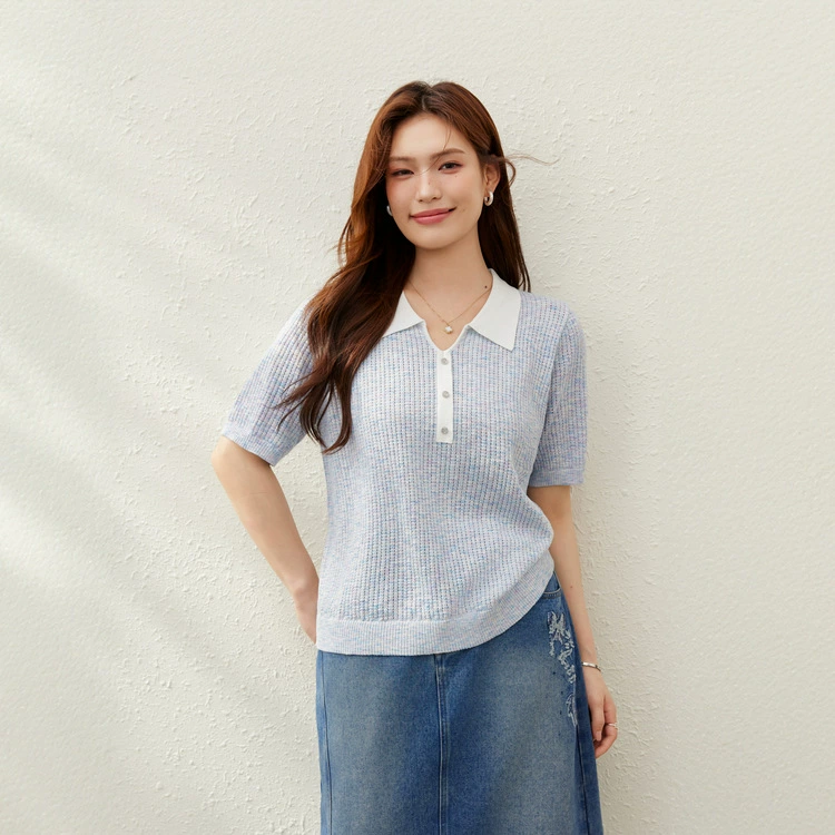 [Корейский нежный ветер с лацканным воротником дикий тонкий свитер] Felly Show большой размер женский толстый mm2025 летний новый