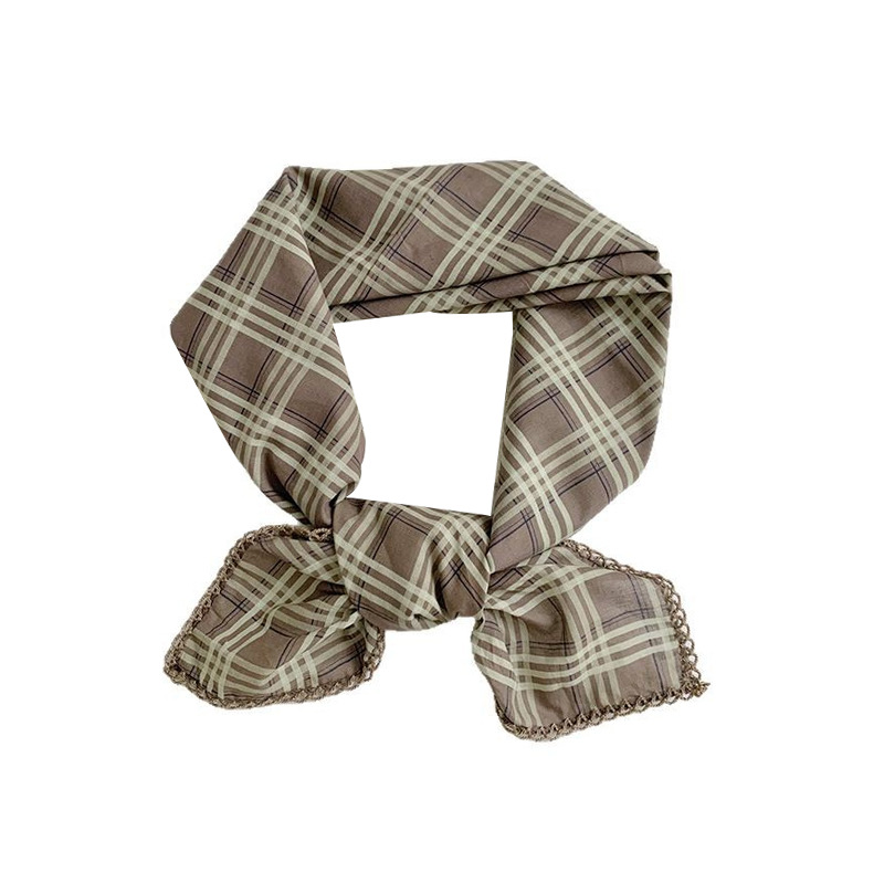 Bolsa a cuadros, pañuelo en la cabeza, niña de verano, estilo pastoral de primavera y verano, bufanda de seda francesa, bufanda cuadrada pequeña, bufanda pequeña, bolsa de toalla de seda, cinturón